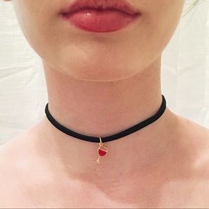 Red Wine Glass Black Velvet Choker Necklace